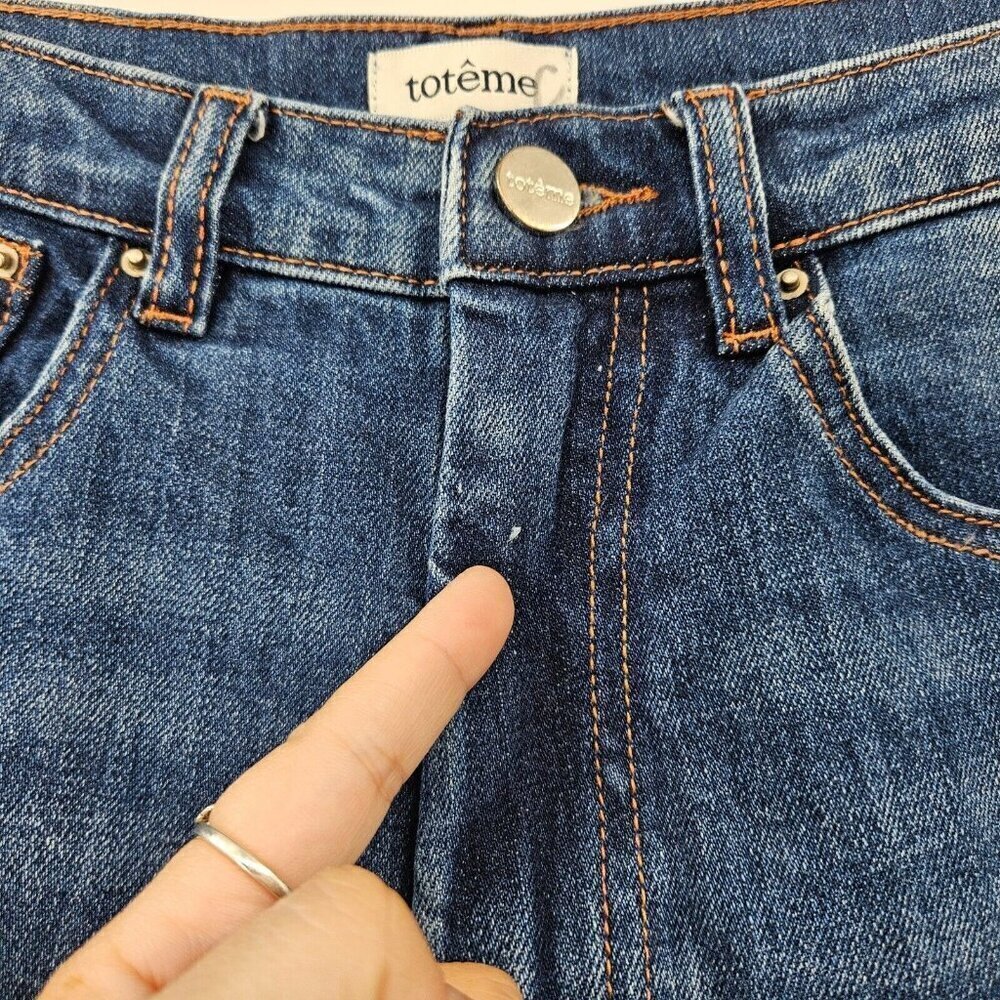 Toteme Original Ripped Twisted Seam Jeans Dark Wash Women’s Size 25 Straight Leg - Picture 15 of 16